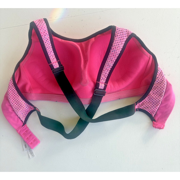 Victorias Secret Womens VSX 34C Wireless Padded Cross Back Sports Bra Pink Black - Picture 4 of 6